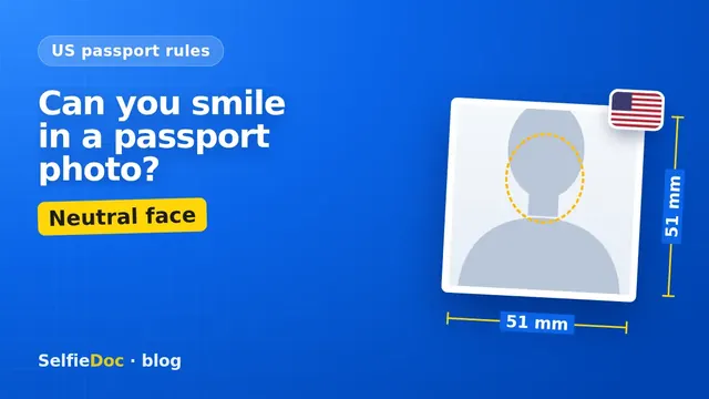 Person with a neutral expression and closed mouth in front of a plain white background for a US passport photo