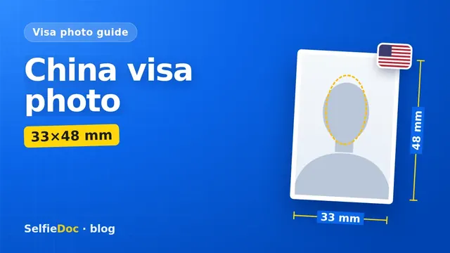 Sample China visa photo layout: 33×48 mm color photo on a white background